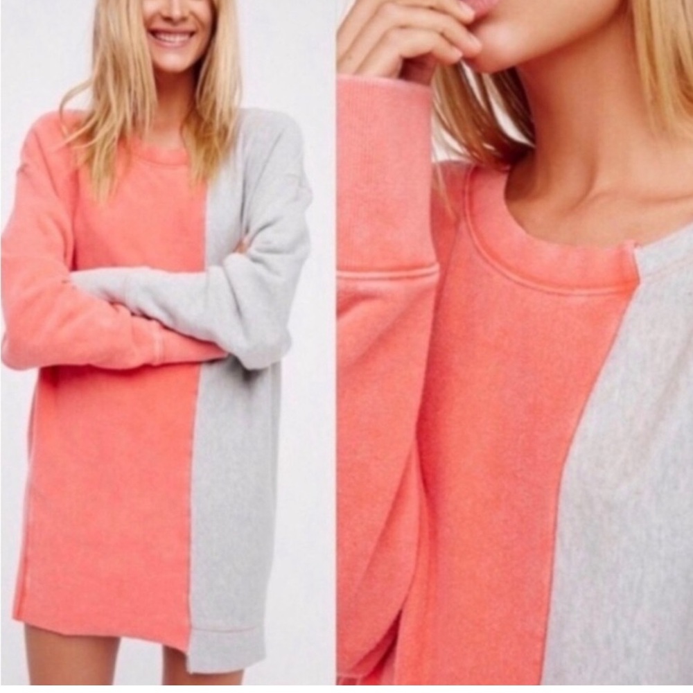 FREE PEOPLE POPPY COMBO COLOR BLOCK SWEATSHIRT DRESS TUNIC MEDIUM